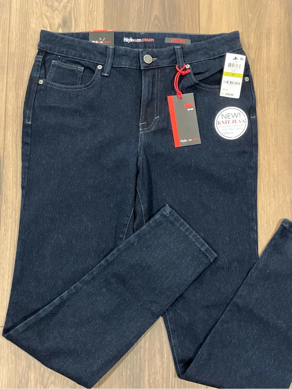 Style & Co. Dark Navy Knit Skinny Jeggings with Red Tag Accent - Picture 3 of 4